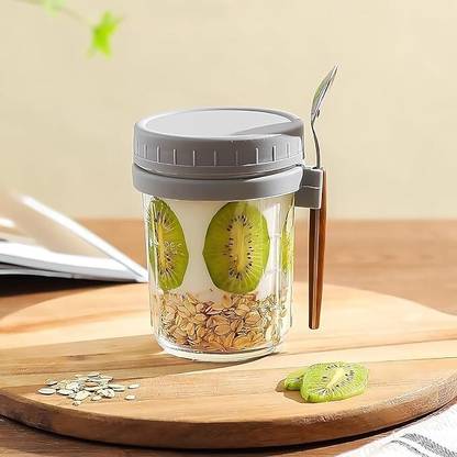 Coozico Oats Container With Lids And Spoon Glass Mason Jars For Overnight Glass Mason Jar