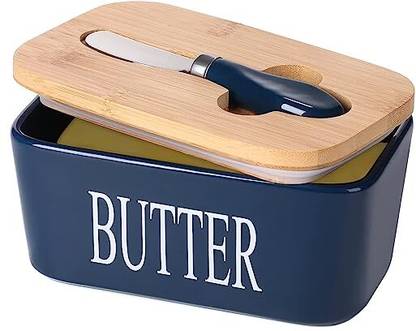 Tendula Ceramic Storage Bowl Ceramic Storage Butter box Dish with knife Food Container Airtight Disposable