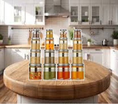 Serenity AMAZING DESIGN OF GROCERY CONTAINER PRINTED SILVER CONTAINER WITH SPOON SET  - 1200 ml, 650 ml, 350 ml, 250 ml