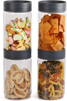cello Modustack Glassy pet Storage Jar with Lid 2000 ml each Cookies, Dry Food 4 Containers Lunch Box