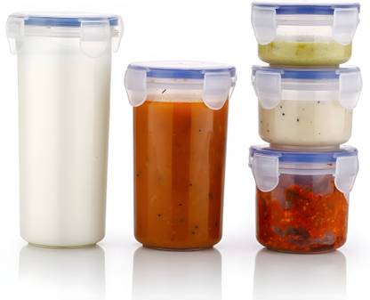 Meteor Liquid Round Plastic Airtight Storage Containers Leak Proof Lids, Set of 5 Storage Box