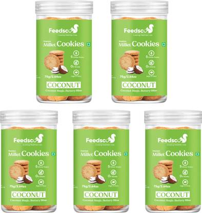 Feedsco Millet Coconut Cookies - Multigrain, Premium Healthy Snack (Each Pack 75g) Cookies Biscuit