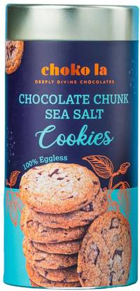 Choko La Chocolate Crunch Sea Salt Cookies Tin Box, Chocolate Chocochip Cookies Gift Pack Cookies Biscuit