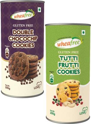 wheafree Tutti Fruitti Cookies (200g) and Double Chocochip Cookies (200g) Gluten Free Combo Pack Cookies Biscuit