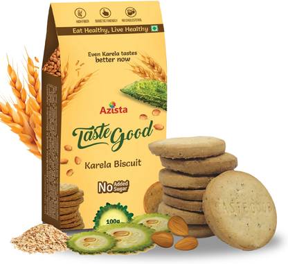 Azista Taste Good Karela Biscuit | No Added Sugar High Fiber, Pack of 8, 800 grams High Fiber Biscuit