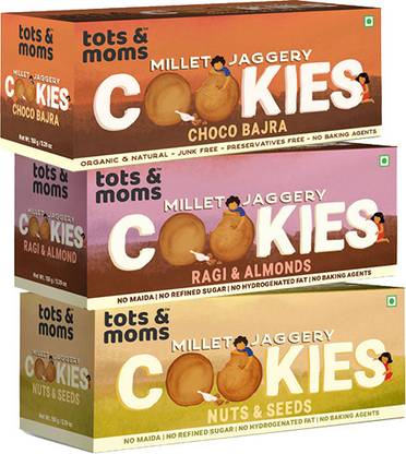 TOTS AND MOMS Millet & Jaggery Cookies | Ragi & Almonds | Nuts & Seeds | Choco Bajra Cookies Biscuit