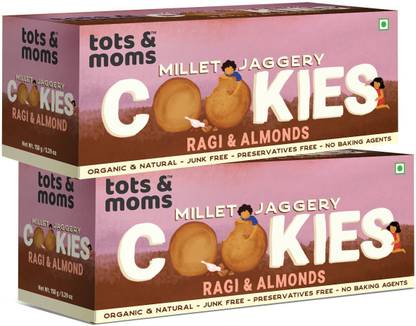 TOTS AND MOMS Millet & Jaggery Cookies| Ragi & Almonds | Pack of 2 Multi Grain Biscuit