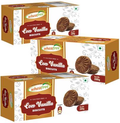wheafree Coco Vanilla Cream Biscuits - Gluten Free - Pack of 3 (200g each) Cream Filled Biscuit