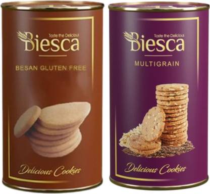 Biesca Premium Assorted Besan Cookies & Multigrain Cookies with Flax-seeds, Melon Seeds Cookies Biscuit