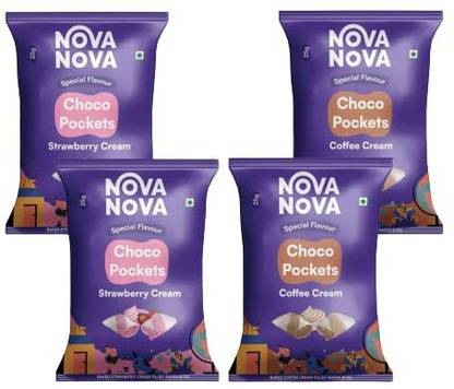 Nova nova Best Bites Choco Filled Cones Assorted Flavours (Nutella and Biscoff) Cream Filled Biscuit