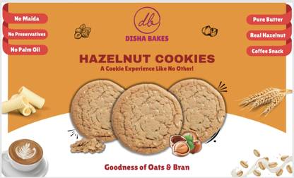Disha Bakes Hazelnut Cookies, Oats & Bran, No Preservatives, Pure Butter Coffee Snack Cookies Biscuit