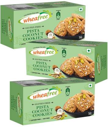 wheafree Pista Coconut Cookies - Gluten Free - Pack of 3 (200g each) Cookies Biscuit
