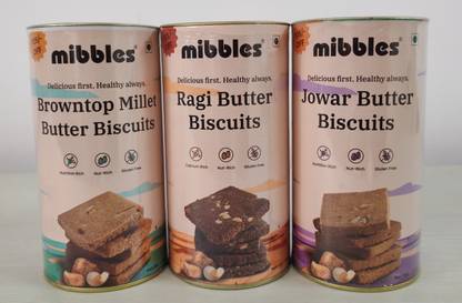 Mibbles Millet Biscuits Pack Of 3 (Foxtail Biscuit,Ragi Biscuit &Browntop Biscuits) High Fiber Biscuit