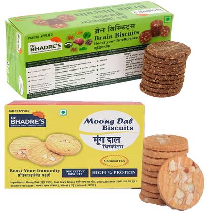 Dr. BHADRE'S 350 gm Chemical Free Brain Biscuit+Moong Dal Biscuit|No Maida Digestive Biscuit