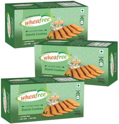 wheafree Elaichi Cookies - Gluten Free - Pack of 3 (200g each) Cookies Biscuit