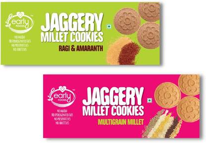 Early Foods Assorted Pack of 2 - Multigrain Millet & Ragi Amaranth Jaggery Cookies X 2 Cookies Biscuit