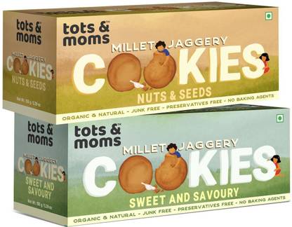 TOTS AND MOMS Healthy & Nutritional Millet & Jaggery Cookies pack of 2 |Nuts & Seeds| Sweet & Savory| 150 gm each Multi Grain Biscuit