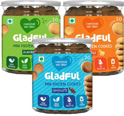 Gladful Healthy Protein mini cookies (Almond + Chocolate + Orange) Cookies Biscuit
