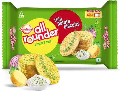 Sunfeast All Rounder, Thin Light Potato Biscuit with Cream & Herb Flavour Plain Biscuit