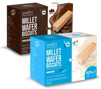 SKYROOTS Millet Wafer Biscuit, 420g Each Crispy and Crunchy, (Vanilla & Chocolate) Cracker