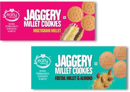 Early Foods Assorted Pack of 2 - Foxtail Almond & Multigrain Jaggery Cookies X 2, 150g each Cookies Biscuit