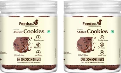 Feedsco Millet Choco Chips Cookies - Multigrain, Premium Healthy Snack (Each Pack 200g) Cookies Biscuit