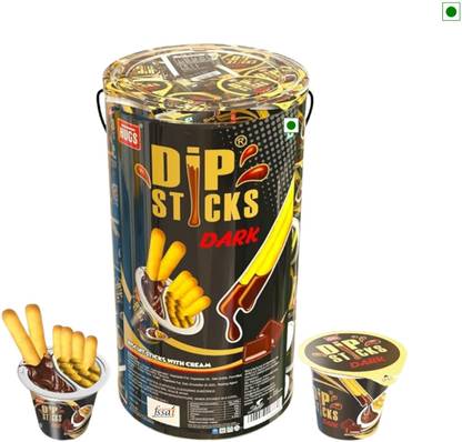 HUGS Dip Sticks - Dark Chocolate Dip and Biscuit Sticks - Chocolate Snacks (60 pcs) Cream Cracker Biscuit