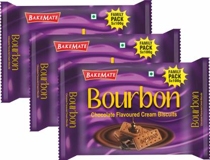 BAKEMATE Bourbon Cream Biscuits with Chocolate| Biscuits Family Pack Cream Sandwich Biscuit