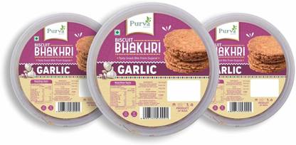 Purva BITES Roasted Whole Wheat Crisps Healthy Gujarati Snacks, Garlic Bhakri Biscuit Bakery Biscuit