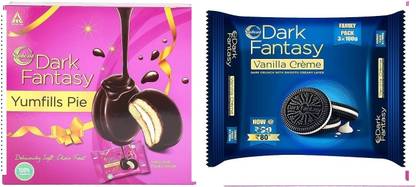 Sunfeast Dark Fantasy Yumfills Pie 253g & Dark Fantasy Biscuit Smooth Vanilla Crème 300 Cream Filled Biscuit