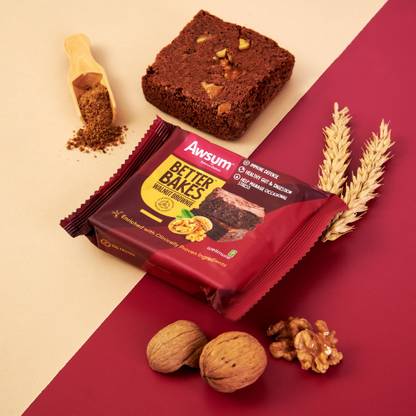 AWSUM Ready to Eat Better Bakes Walnut Brownie | Protein & Fiber Rich Brownie Cake | Cookie Cake Biscuit