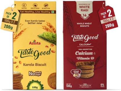 Taste Good 2 Pack of Karela Biscuits and 2 Pack of Calcium Biscuits (100g X Pack of 4) Digestive Biscuit