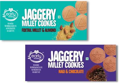 Early Foods Assorted Pack of 2 - Foxtail Almond & Ragi Choco Jaggery Cookies X 2, 150g each Cookies Biscuit