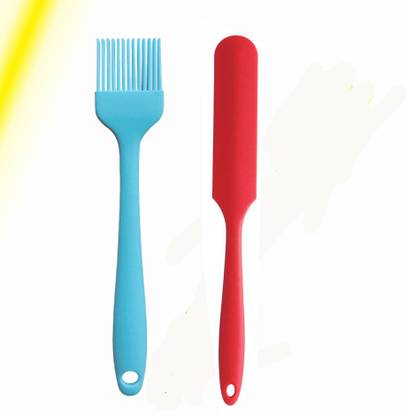 ZILLTOYIN Non-Stick Stainless Steel Silicone Kitchen Tongs and Silicone Cooking Brush | Oiling Brush | Barbecue Brush | Basting Brush | Baking Brush Stainless Steel Silicone Kitchen Butter knife and Silicone Cooking Brush 12 cm Serving Beaker Tong