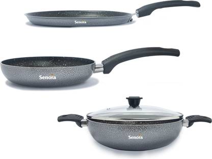 Senora Nonstick Hammerton Coated 4 PC Combo, Grey, PFOA FREE I INDUCTION BASE Induction Bottom Non-Stick Coated Cookware Set