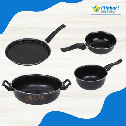 Flipkart SmartBuy Non-Stick Cookware Set - Kadhai, Tawa, Sauce Pan & Tadka Pan - Induction Bottom Non-Stick Coated Cookware Set