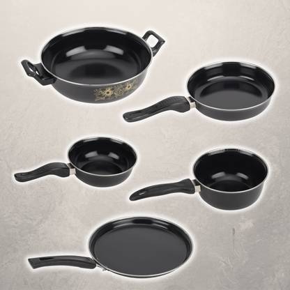 MY STORE Kadhai, Tawa, Sauce Pan, Fry Pan, Tadka Pan - Cookware Set of 5 Pc Induction Bottom Non-Stick Coated Cookware Set