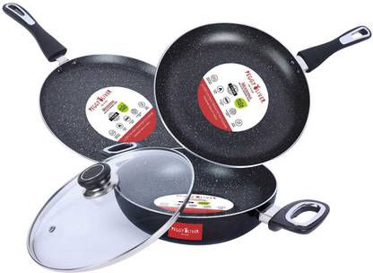Peggy Oliver MODERNA Non-Stick Induction Cookware 4Pcs Gift Set | Metallic Black Induction Bottom Non-Stick Coated Cookware Set