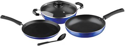 Redific NonStick Dosa Tawa Kadai Fry Pan Lid combo pack 4 piece set non stick Gift Set Non-Stick Coated Cookware Set