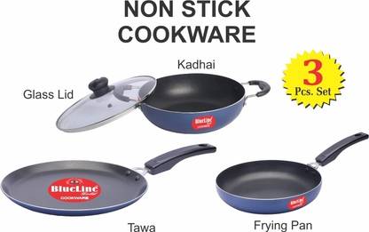 Blueline Gold BluelineGold 3 pcs Blue Color Induction Bottom Non-Stick Coated Cookware Set