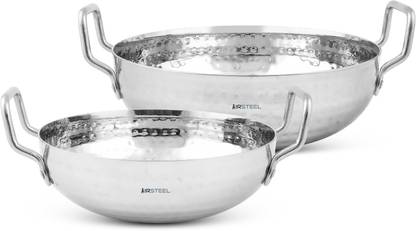 Airsteel Stainless Steel Heavy Base Hammered Kadai Cookware Set