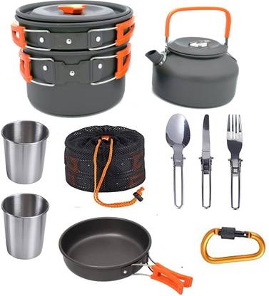 Nasmodo 10pcs Camping Cooking Set cookware Messkit Outdoor Trekking Cooking Accessories Non-Stick Coated Cookware Set