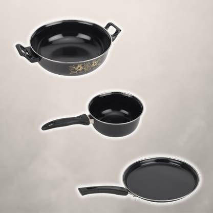 MY STORE Kadhai, Sauce Pan, Tawa - Cookware Set of 3 Pc Induction Bottom Non-Stick Coated Cookware Set