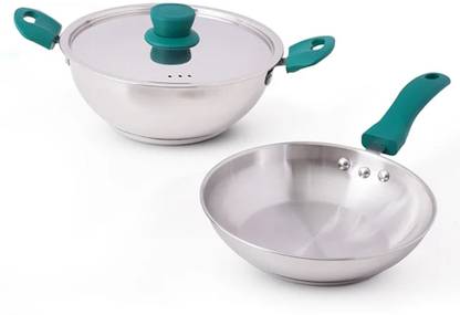 The Indus Valley Stainless steel cookware set of 3 | Kadai, Frypan Induction Bottom Cookware Set