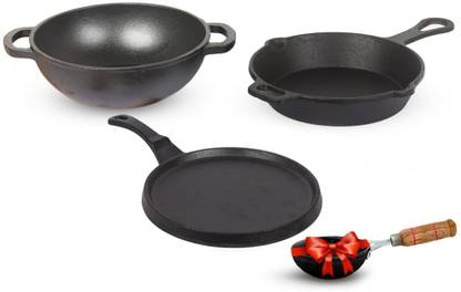 The Indus Valley Cast Iron Cookware Set | Set of Kadai, Skillet, Tawa & Iron Tadka Pan | Induction Bottom Cookware Set