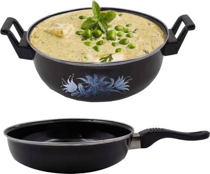 TruVeli Traditional Non-Stick Induction Iron Cooking & Kadhai and Fry Pan Set Combo Induction Bottom Non-Stick Coated Cookware Set