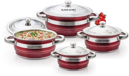 KLASSI KICHEN by Mahavir Handi with lid Glossy Finish Induction Bottom Cookware Set  (Stainless Steel, 4 – Piece) at Rs. 599