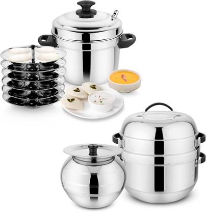 PRABHA Idli Maker 6 Plate Set and 1.5 Kg Rice Cooker, Heat Idli & Rice Instantly Induction Bottom Cookware Set
