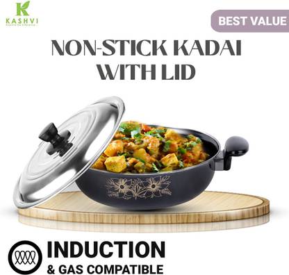 Kashvi kashvi karahi/kadai with lid 3.5L, 26 diameter Induction Bottom Non-Stick Coated Cookware Set