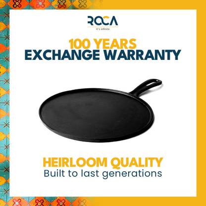 Roca Cast Iron Dosa Tawa 27 cm, NON-STICK | 100% NATURAL | PRE-SEASONED, WC Model Induction Bottom Cookware Set
